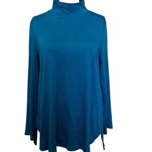 Chico's 100% Pima Cotton Teal Blue Long Sleeve Tunic Top with Mock Turtleneck